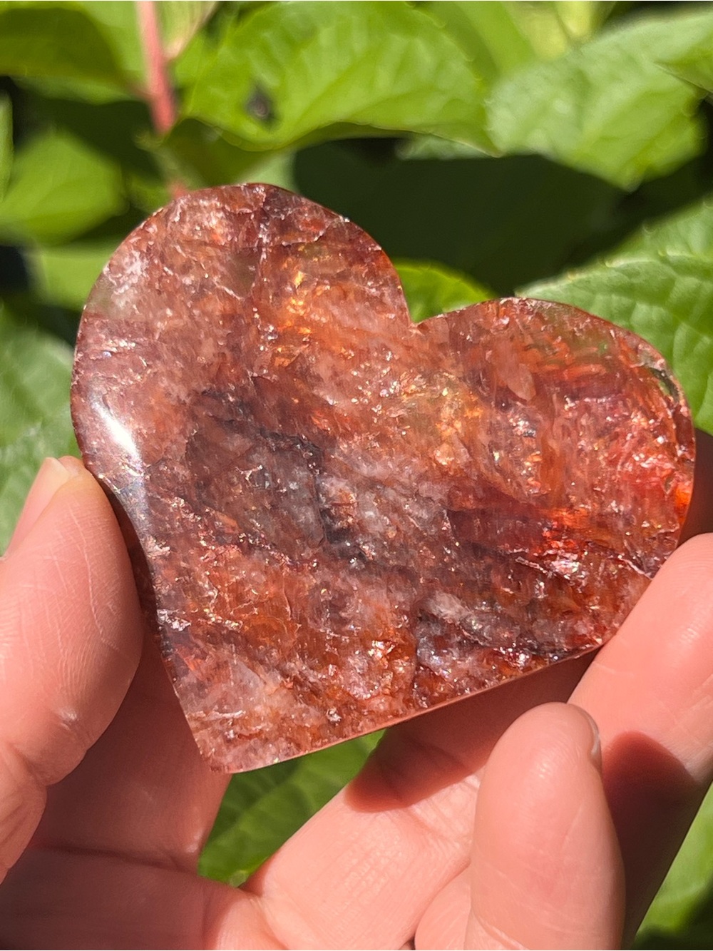 Fire (3) quartz heart with stand | crystal